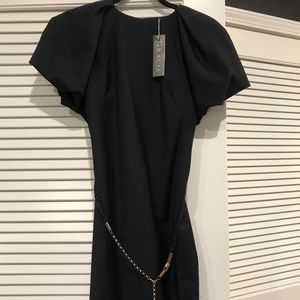 Designer puff sleeve midi shift dress